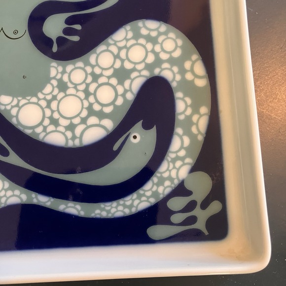 Bing & Grondahl Art Deco Rare Mermaid Runa Blue & White # 4737-363 7.5"x7.5" - Picture 3 of 6